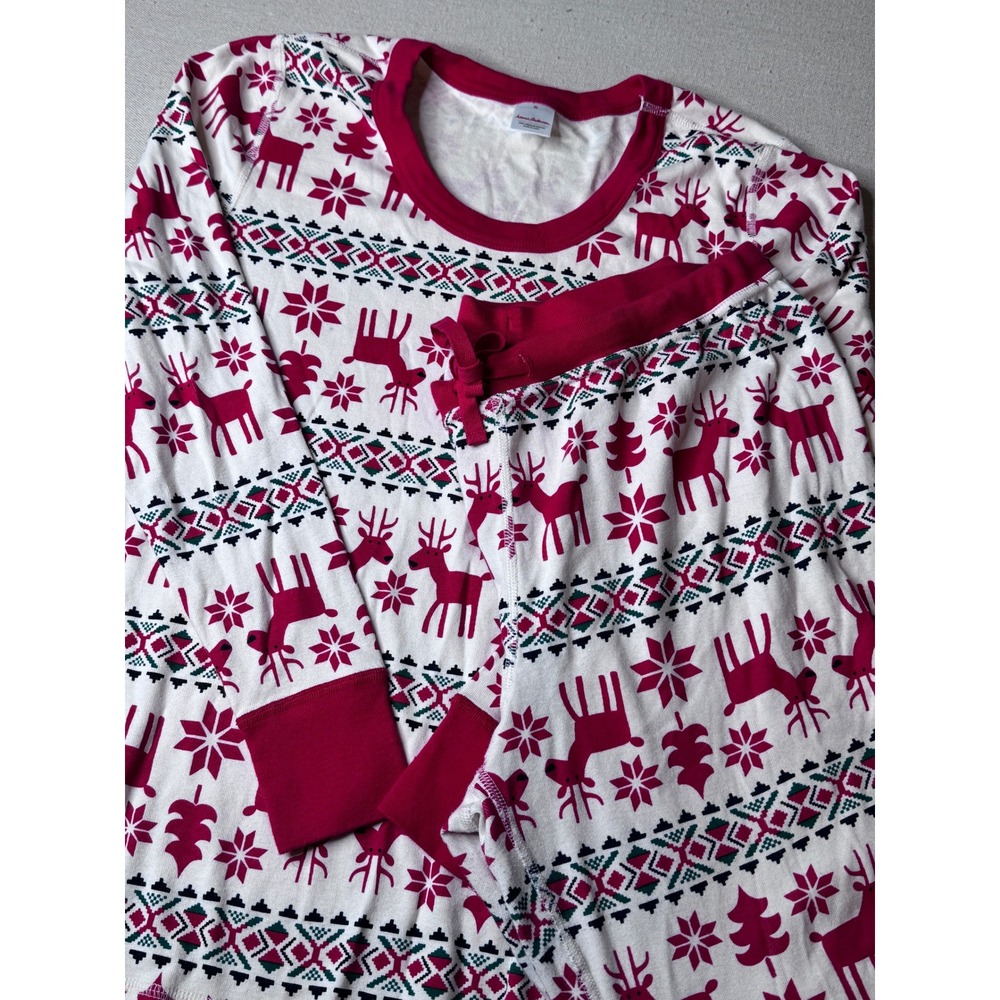 Hanna Andersson Womens XL Organic Cotton Pajama Set Red White Reindeer Fair Isle